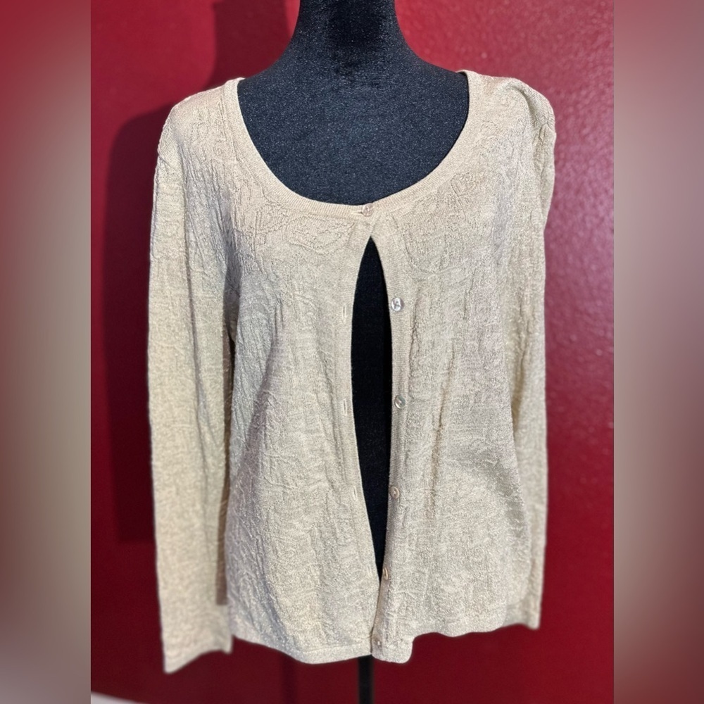 Dana Buchman Petite Tan And Gold Metallic Cardigan, Size M - Picture 1 of 9